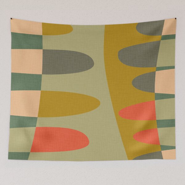 Item preview, MCM abstract shapes - shades of green and orange designed and sold by JMgraphic.