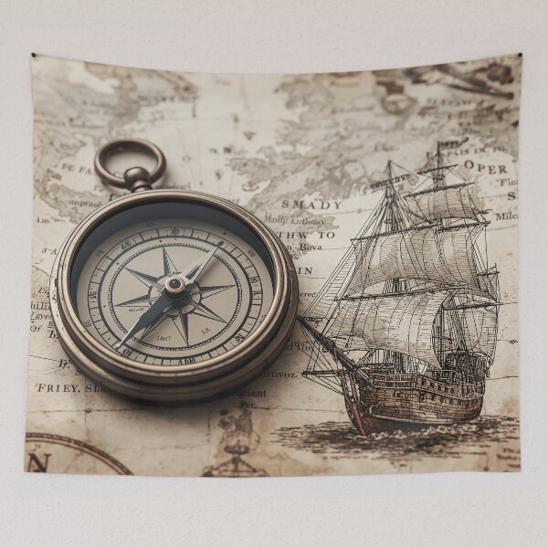 Item preview, Map, ship and compass, retro design designed and sold by TanyaLovus.