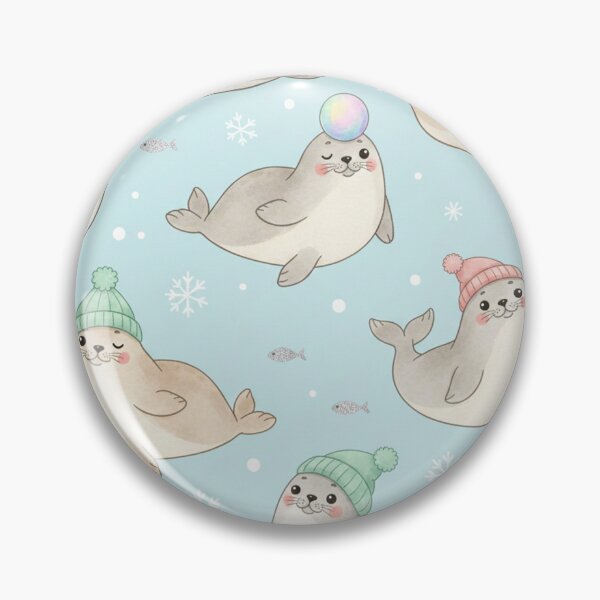 Item preview, Cute Winter Seals Seamless Pattern with Beanies and Bubbles designed and sold by Owcomm.
