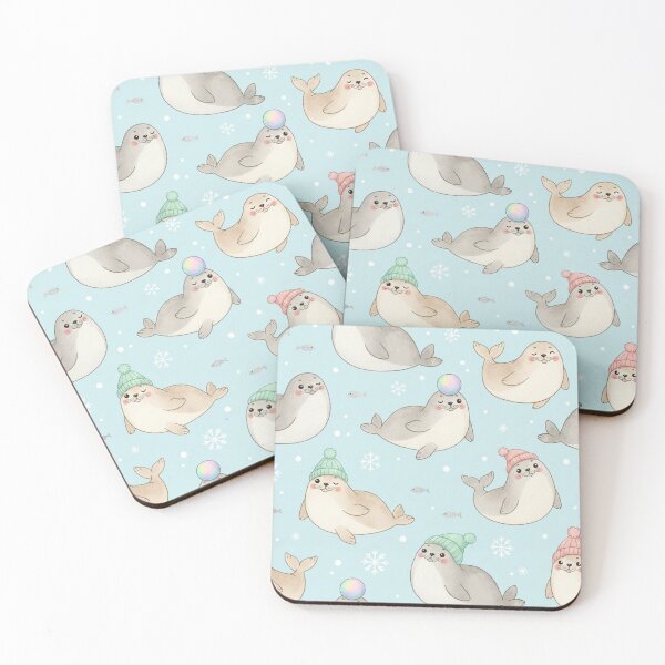 Item preview, Cute Winter Seals Seamless Pattern with Beanies and Bubbles designed and sold by Owcomm.