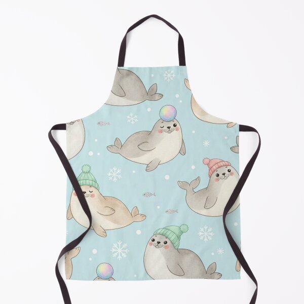 Item preview, Cute Winter Seals Seamless Pattern with Beanies and Bubbles designed and sold by Owcomm.