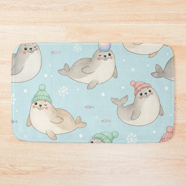 Item preview, Cute Winter Seals Seamless Pattern with Beanies and Bubbles designed and sold by Owcomm.