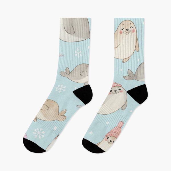 Item preview, Cute Winter Seals Seamless Pattern with Beanies and Bubbles designed and sold by Owcomm.