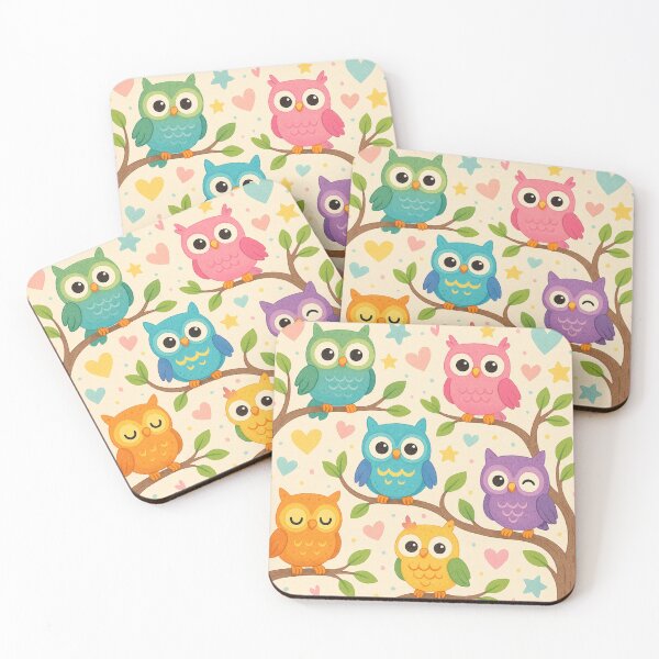 Item preview, Colorful Cartoon Owls on Branches designed and sold by purplesensation.