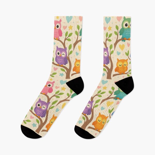 Item preview, Colorful Cartoon Owls on Branches designed and sold by purplesensation.