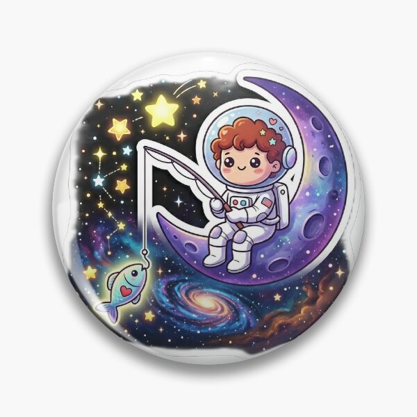 Item preview, Cute Astronaut Fishing on the Moon - Kawaii Space Galaxy Sticker designed and sold by Stickerhubz.