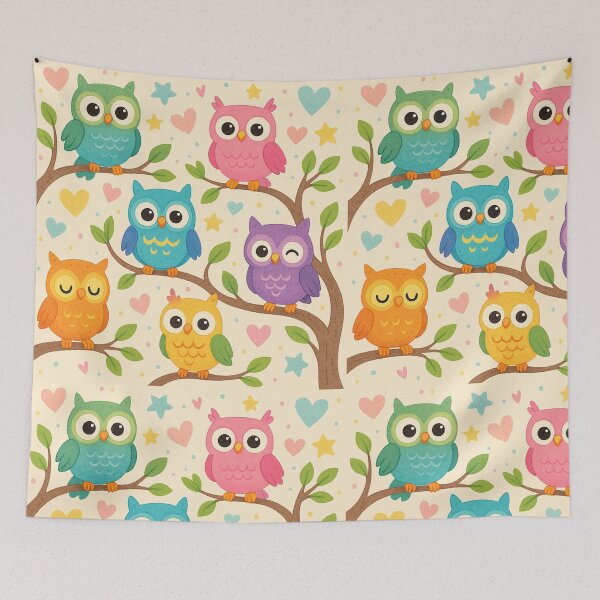 Item preview, Colorful Cartoon Owls on Branches designed and sold by purplesensation.