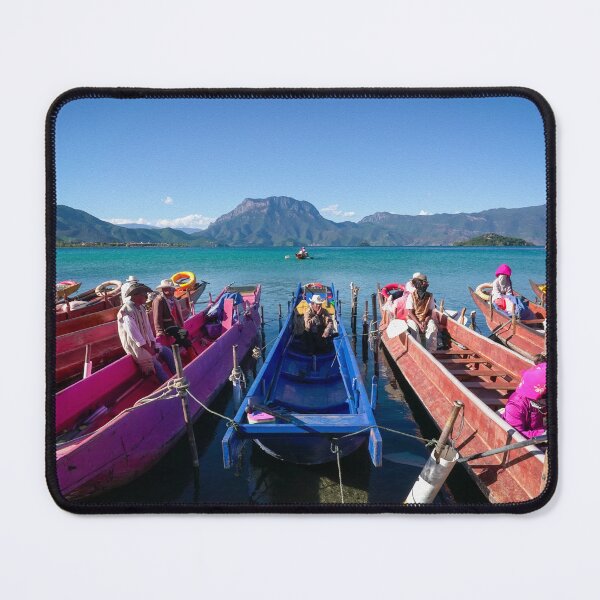 Item preview, Beautiful Lugu lake with boat and mosuo rowers designed and sold by sinseeho.