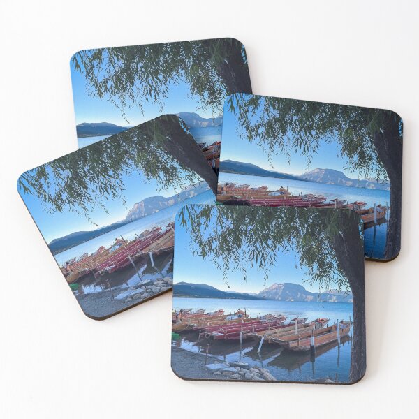 Item preview, Lugu Lake with Pig-trough tour boats at dusk designed and sold by sinseeho.