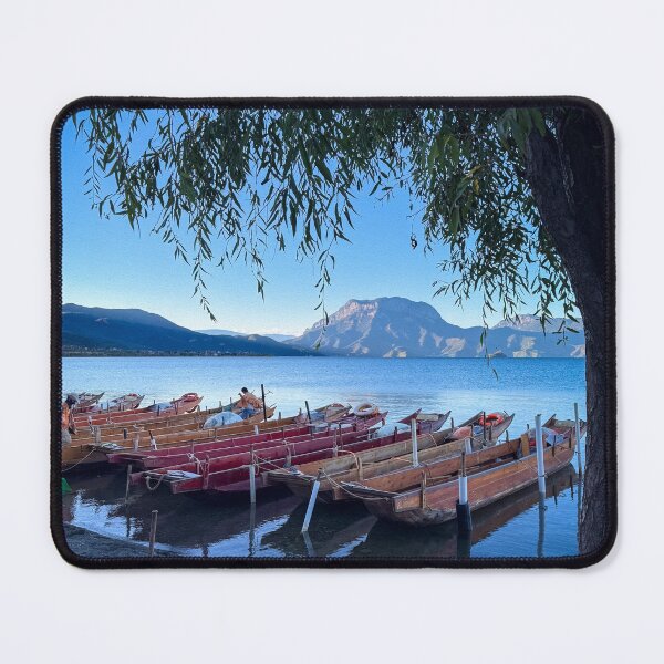 Item preview, Lugu Lake with Pig-trough tour boats at dusk designed and sold by sinseeho.