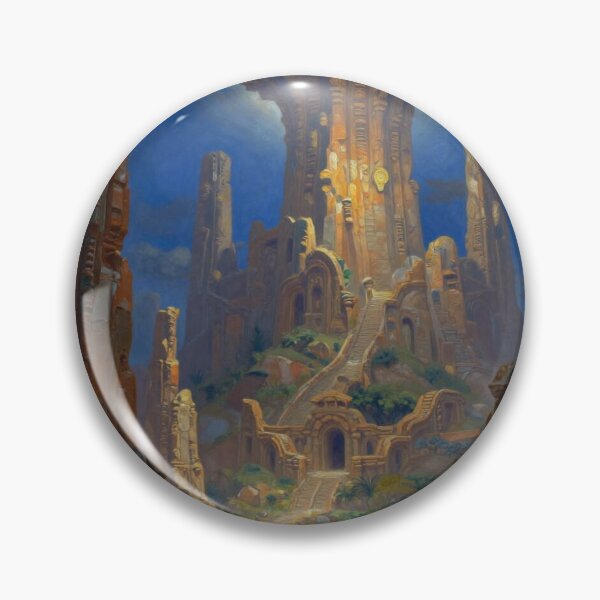 Item preview, Ancient mystical temple landscape with golden light and surreal monumental structures designed and sold by FotoworldEdel.