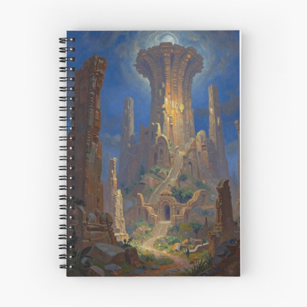 Item preview, Ancient mystical temple landscape with golden light and surreal monumental structures designed and sold by FotoworldEdel.