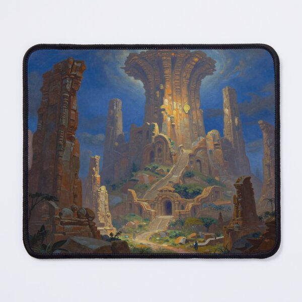 Item preview, Ancient mystical temple landscape with golden light and surreal monumental structures designed and sold by FotoworldEdel.