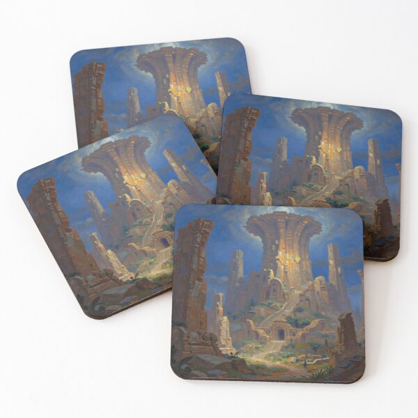 Item preview, Ancient mystical temple landscape with golden light and surreal monumental structures designed and sold by FotoworldEdel.