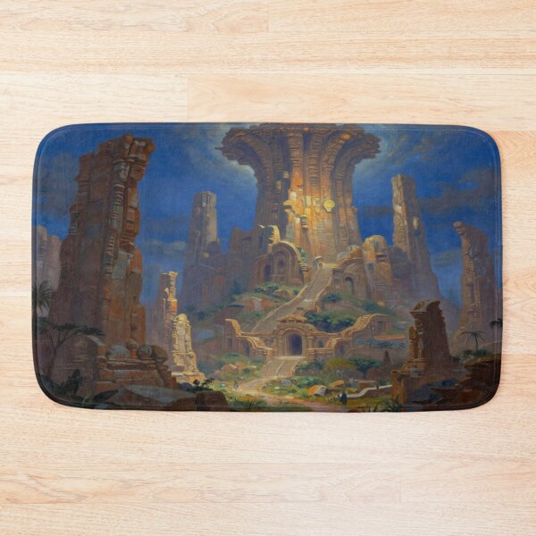 Item preview, Ancient mystical temple landscape with golden light and surreal monumental structures designed and sold by FotoworldEdel.