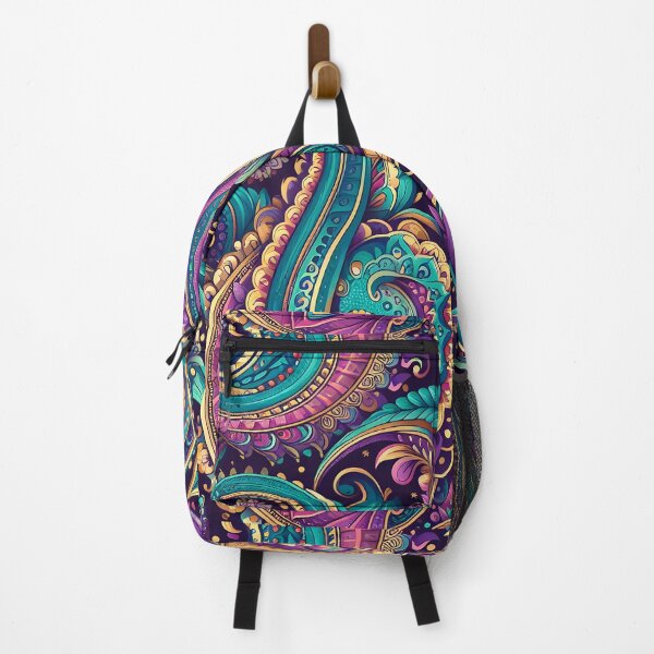 Item preview, Purple Teal Gold Paisley Floral Boho Pattern designed and sold by Apex Designs.