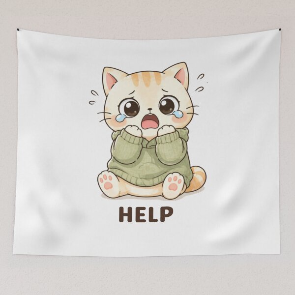 Item preview, Help Cat | Cute Kawaii Aesthetic | Overwhelmed Panic Mood Design designed and sold by The Mood Index.