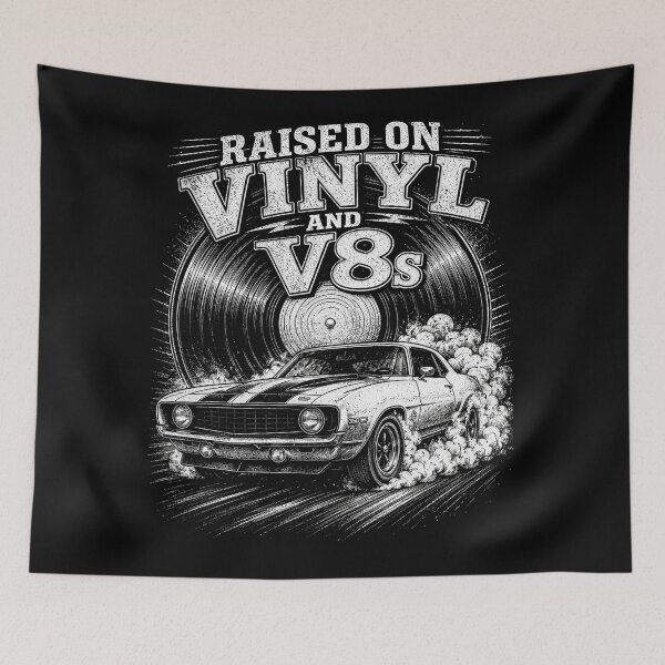 Aperçu de l'œuvre Copie de Raised on Vinyl et V8s Retro Car Music créée et vendue par will freed18.