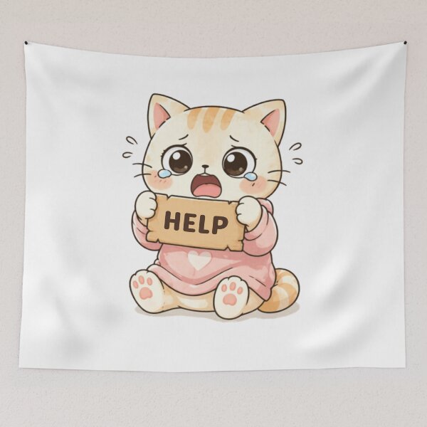 Item preview, Help Cat | Cute Kawaii Aesthetic | Crying Emotional Mood Design designed and sold by The Mood Index.