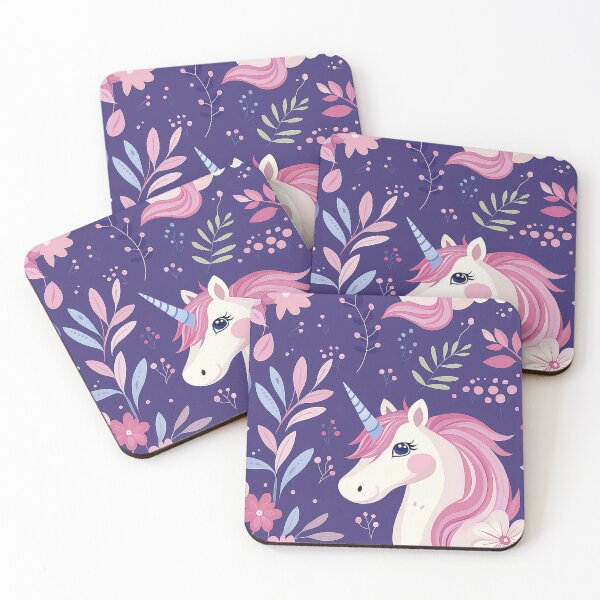 Item preview, Cute unicorn, picture book pattern, pink and purple colors, fantasy world, crystal horn. Seamless pattern designed and sold by Leylita Design.