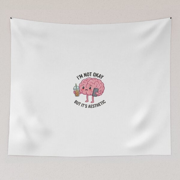 Item preview, I’m Not Okay But It’s Aesthetic Funny Meme Sticker | Relatable Mental Health Humor designed and sold by NA-art725.