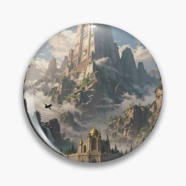 Item preview, Majestic fantasy mountain fortress with golden temple and mystical atmospheric landscape designed and sold by FotoworldEdel.