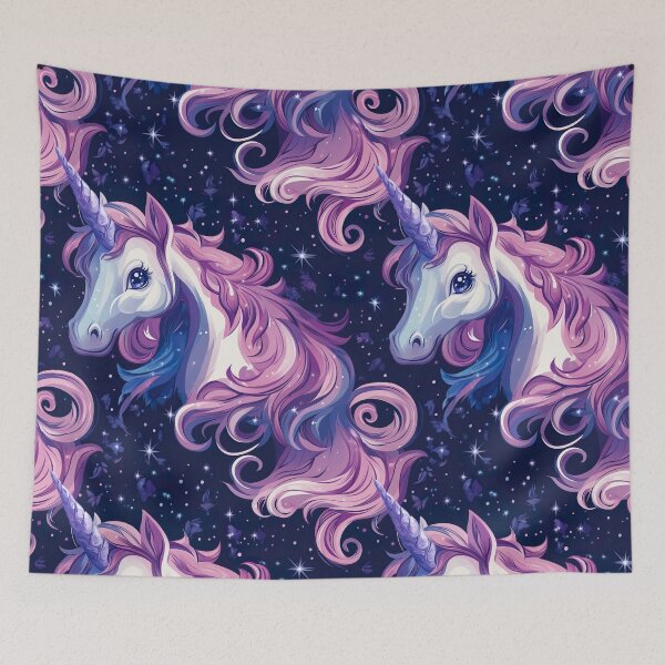 Item preview, Cute unicorn, picture book pattern, pink and purple colors, fantasy world, crystal horn. Seamless pattern designed and sold by Leylita Design.
