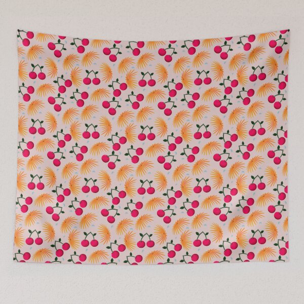 Item preview, Orange Floral Cherry Pattern | Cute Girly Fruit & Flower Aesthetic | Blue Accent Seamless Design | Summer Trend Print designed and sold by HopeAndHustle.