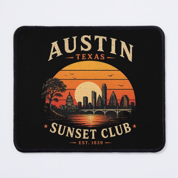 Item preview, Austin Texas Sunset Club Dark Vintage Graphic Retro Skyline Shirt designed and sold by LoppiPrintShop.