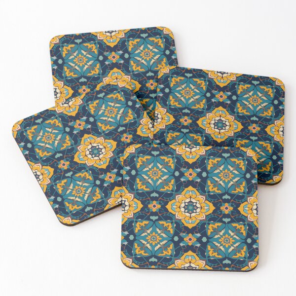 Item preview, Midnight Sun Mandala – Vibrant Floral Geometric Pattern in Teal and Gold designed and sold by Hashola Designs.