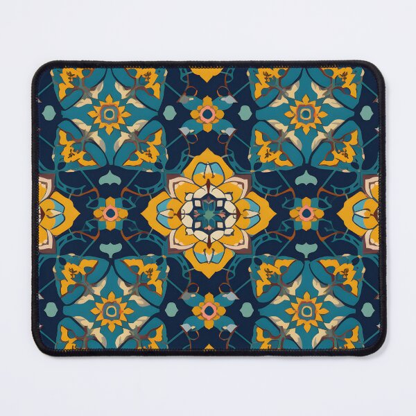 Item preview, Midnight Sun Mandala – Vibrant Floral Geometric Pattern in Teal and Gold designed and sold by Hashola Designs.