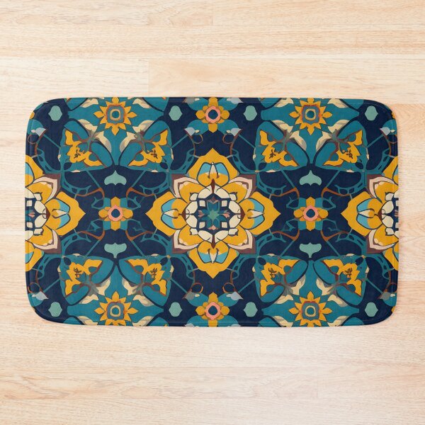 Item preview, Midnight Sun Mandala – Vibrant Floral Geometric Pattern in Teal and Gold designed and sold by Hashola Designs.