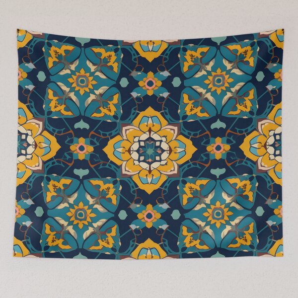 Item preview, Midnight Sun Mandala – Vibrant Floral Geometric Pattern in Teal and Gold designed and sold by Hashola Designs.