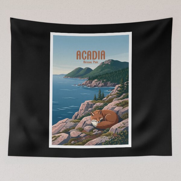 Item preview, Acadia National Park Vintage Red Fox Poster designed and sold by NeuralVibe.
