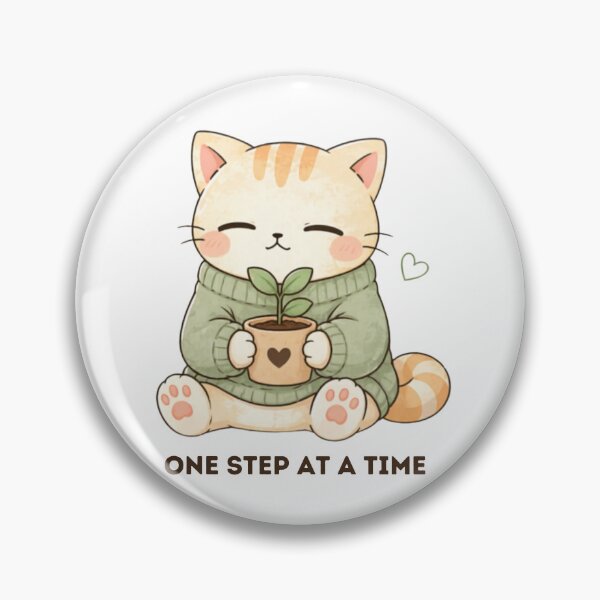 Item preview, One Step at a Time Cat | Cute Kawaii Aesthetic | Motivational Healing Design designed and sold by The Mood Index.