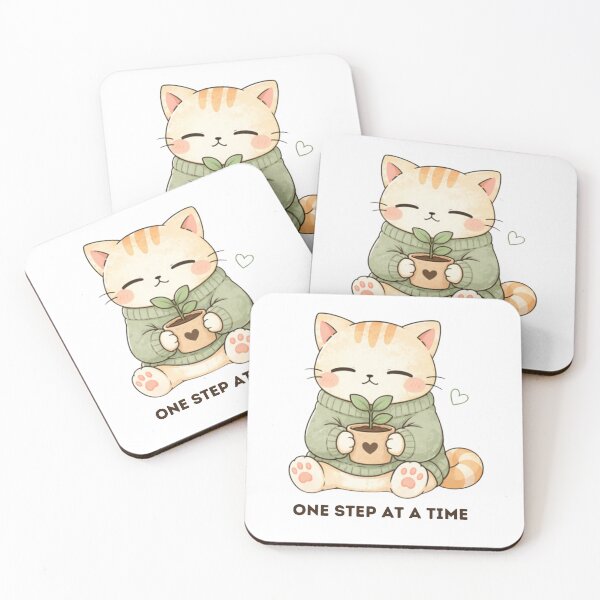 Item preview, One Step at a Time Cat | Cute Kawaii Aesthetic | Motivational Healing Design designed and sold by The Mood Index.