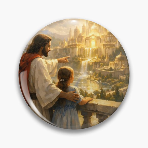 Item preview, Jesus with Child in Heaven City | Christian Art Print | New Kingdom Landscape | Faith Inspirational Religious Painting | Heavenly Jerusalem Scene designed and sold by stylishdzign.