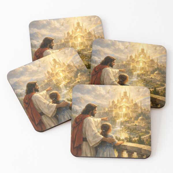 Item preview, Jesus with Child in Heaven City | Christian Art Print | New Kingdom Landscape | Faith Inspirational Religious Painting | Heavenly Jerusalem Scene designed and sold by stylishdzign.