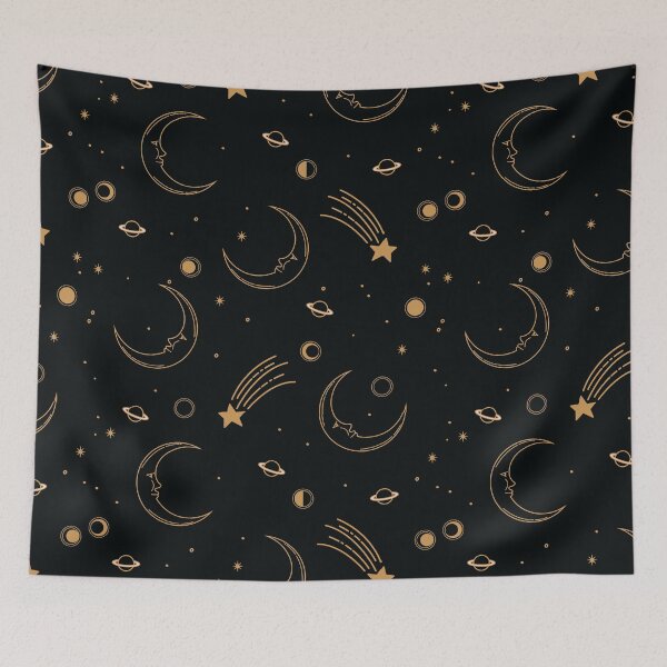 Item preview, Gold Celestial Moon & Shooting Stars Planets Pattern – Black and Gold Luxury Aesthetic, Night Sky Galaxy Design, Elegant Cosmic Illustration designed and sold by trendieprints.