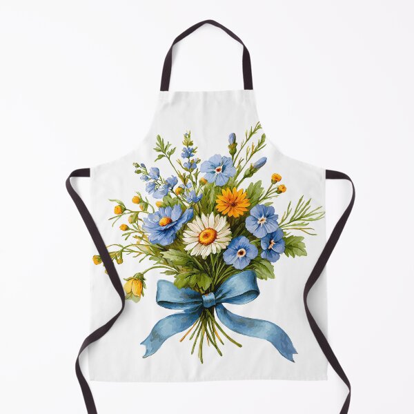 Item preview, Blue Flower Bouquet with White Daisy & Blue Ribbon - Fresh Spring Floral Art Print designed and sold by DesignArtist.ia.