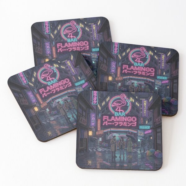 Item preview, Neon Flamingo Bar Cyberpunk Japan Rainy Street Retro Aesthetic designed and sold by UltimateJapan.