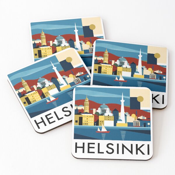 Item preview, Helsinki Finland – Retro City Skyline Travel Poster with Cathedral and Harbor designed and sold by OzzFrequency.
