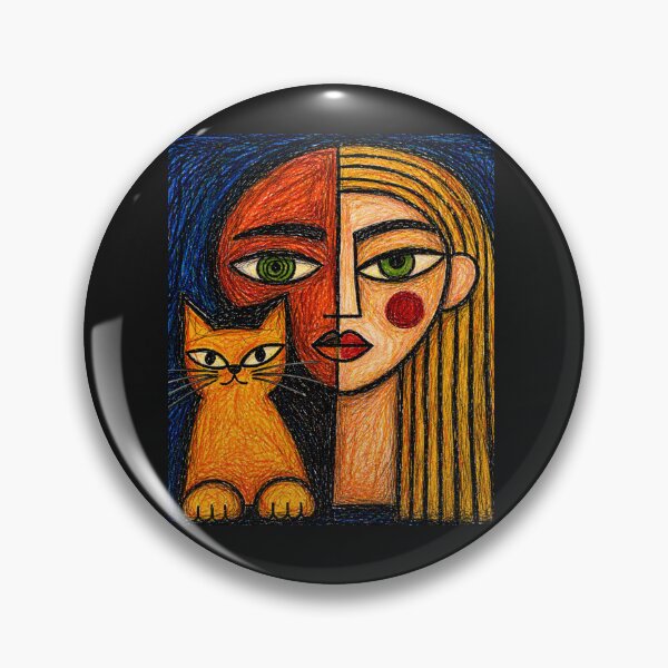 Item preview, Naive Cubist Cat Woman Portrait designed and sold by ZunZunArt.