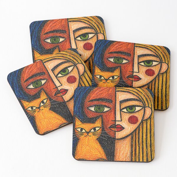Item preview, Naive Cubist Cat Woman Portrait designed and sold by ZunZunArt.
