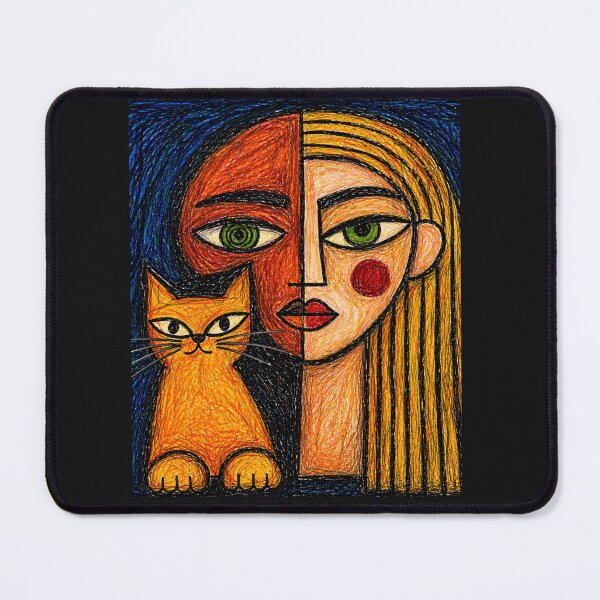 Item preview, Naive Cubist Cat Woman Portrait designed and sold by ZunZunArt.