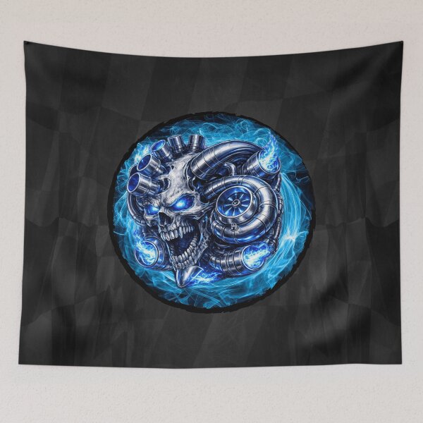 Item preview, Blue Turbocharged Racer Skull – Boosted Performance Engine Design designed and sold by artistwill.