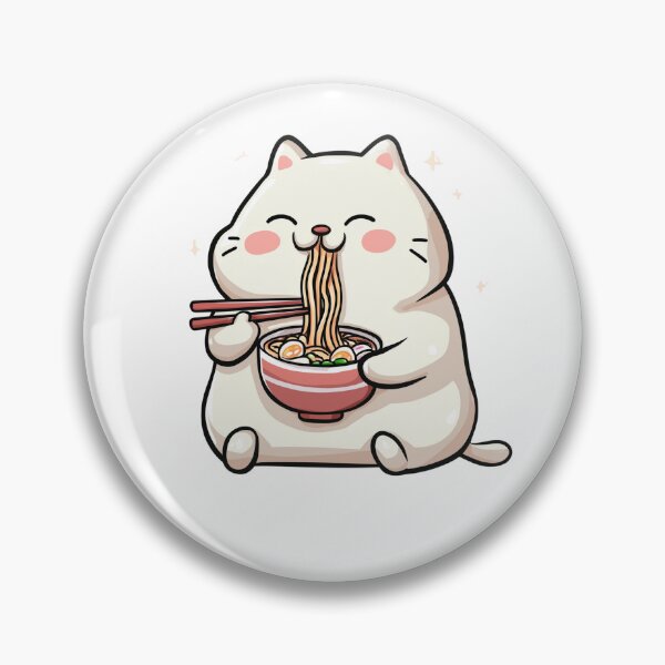 Item preview, Kawaii White Cat Sitting Comfortably and Enjoying a Bowl of Delicious Ramen Noodles designed and sold by khemjiraphoto.