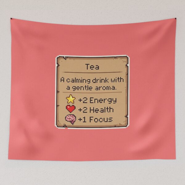 Item preview, Tea A Calming Drink With A Gentle Aroma +2 Energy +2 Health +1 Focus RPG Stats Gamer Tea Lover designed and sold by GrumpySableye.
