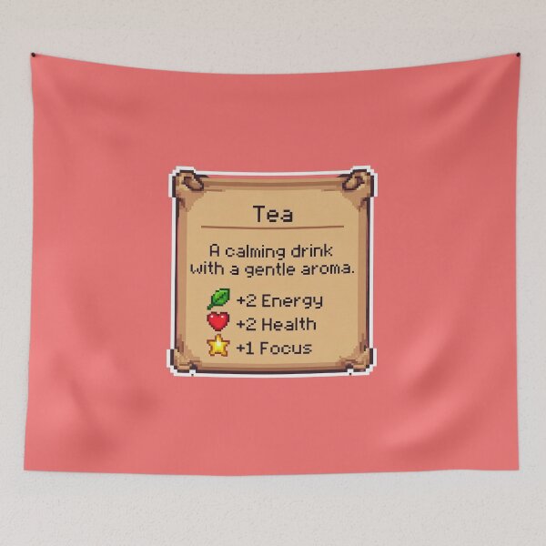 Item preview, Tea A Calming Drink With A Gentle Aroma +2 Energy +2 Health +1 Focus Gaming Role Playing Game Gamer Tea Lover designed and sold by GrumpySableye.