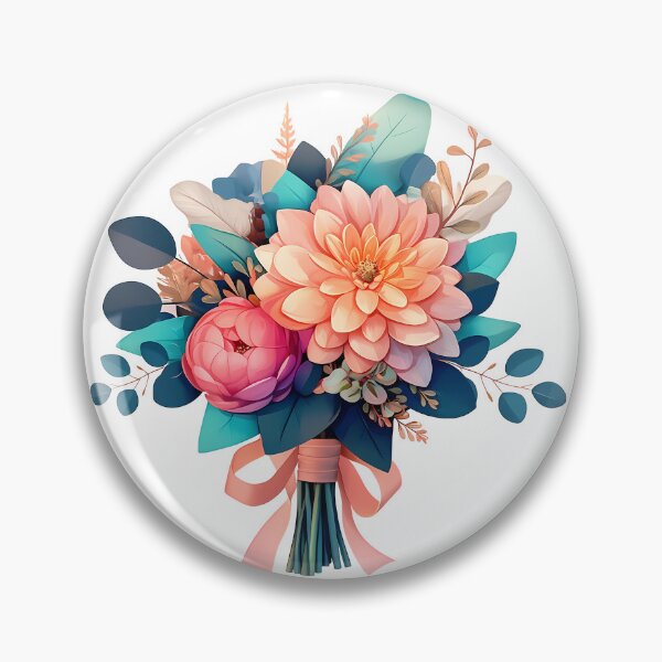Item preview, Peach Dahlia & Pink Peony Bouquet with Teal Foliage - Elegant Floral Art Print designed and sold by DesignArtist.ia.
